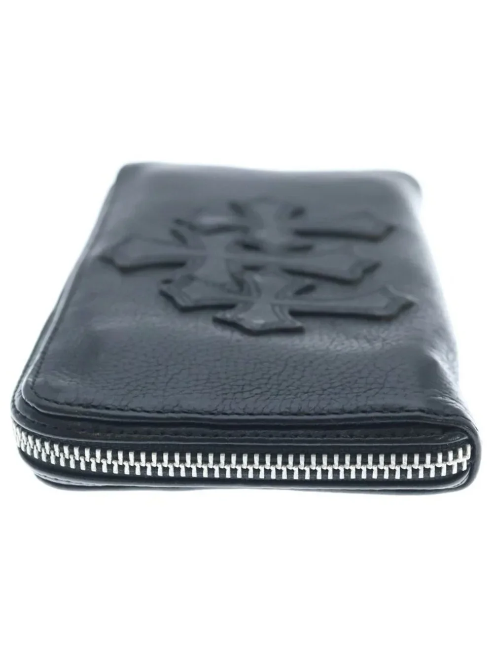 Chrome Hearts Rec Zip 3 Cross Round Zip Leather Wallet Black